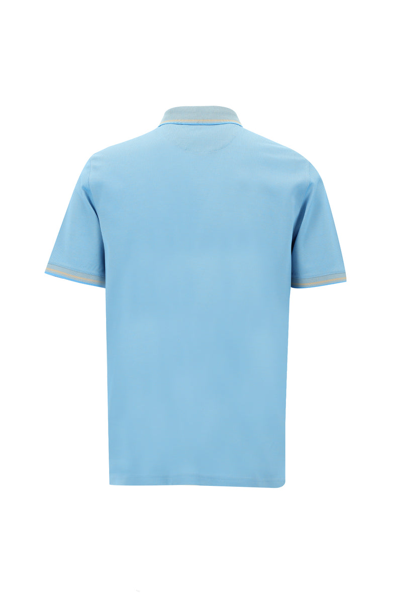 Orta Turkuaz Polo Yaka Regular Fit Nakışlı Merserize Pamuk T-shirt