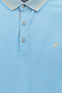 Orta Turkuaz Polo Yaka Regular Fit Nakışlı Merserize Pamuk T-shirt
