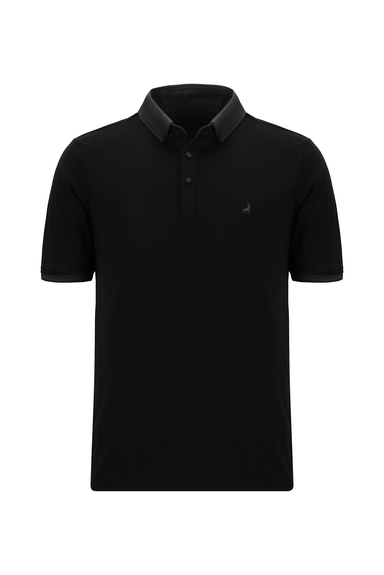 Siyah Regular Fit Desenli Nakışlı Pamuklu Polo Yaka T-shirt