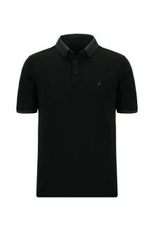 Siyah Regular Fit Desenli Nakışlı Pamuklu Polo Yaka T-shirt