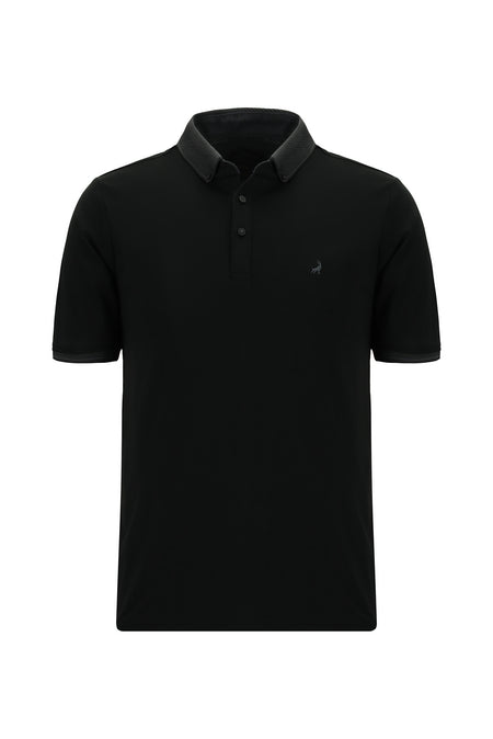 Siyah Regular Fit Desenli Nakışlı Pamuklu Polo Yaka T-shirt