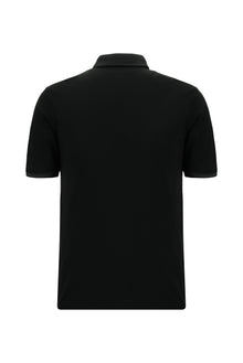 Siyah Regular Fit Desenli Nakışlı Pamuklu Polo Yaka T-shirt