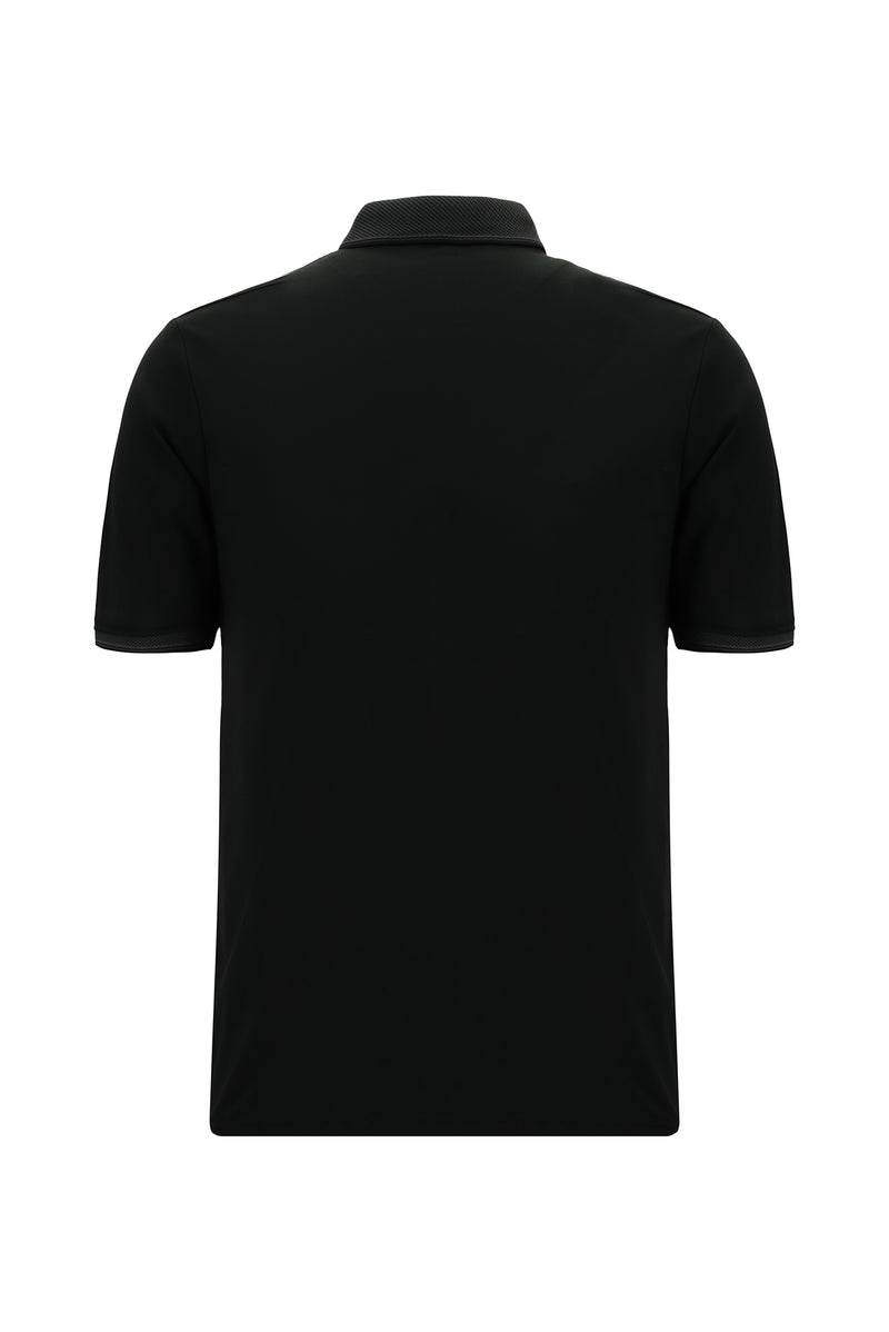 Siyah Regular Fit Desenli Nakışlı Pamuklu Polo Yaka T-shirt