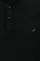 Siyah Regular Fit Desenli Nakışlı Pamuklu Polo Yaka T-shirt