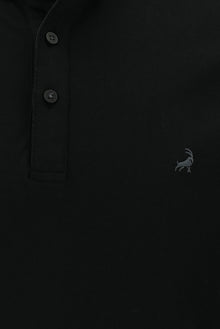 Siyah Regular Fit Desenli Nakışlı Pamuklu Polo Yaka T-shirt