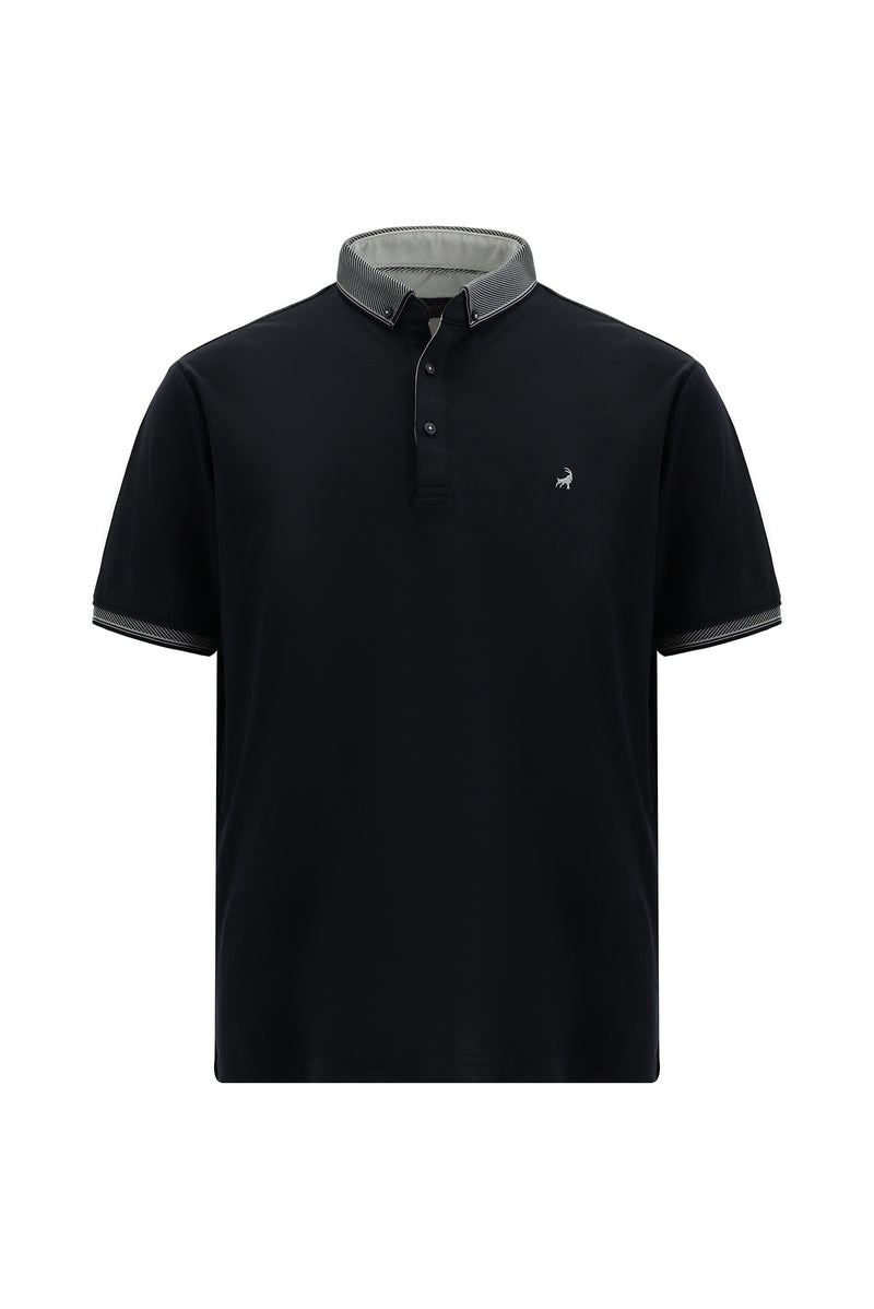 Koyu Lacivert Regular Fit Desenli Nakışlı Pamuklu Polo Yaka T-shirt