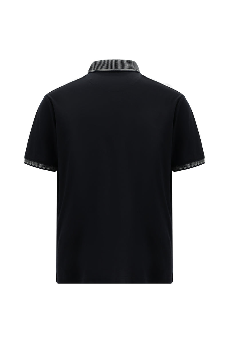 Koyu Lacivert Regular Fit Desenli Nakışlı Pamuklu Polo Yaka T-shirt