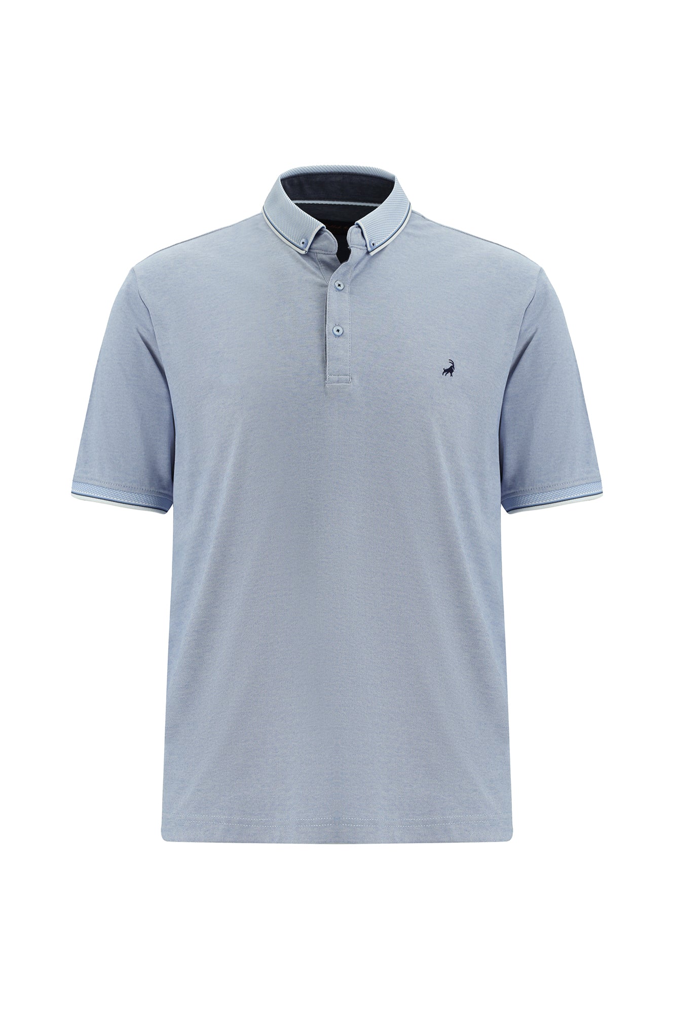 Açık Mavi Regular Fit Desenli Nakışlı Pamuklu Polo Yaka T-shirt