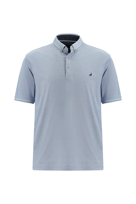 Açık Mavi Regular Fit Desenli Nakışlı Pamuklu Polo Yaka T-shirt