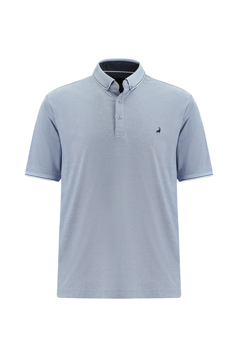 Açık Mavi Regular Fit Desenli Nakışlı Pamuklu Polo Yaka T-shirt