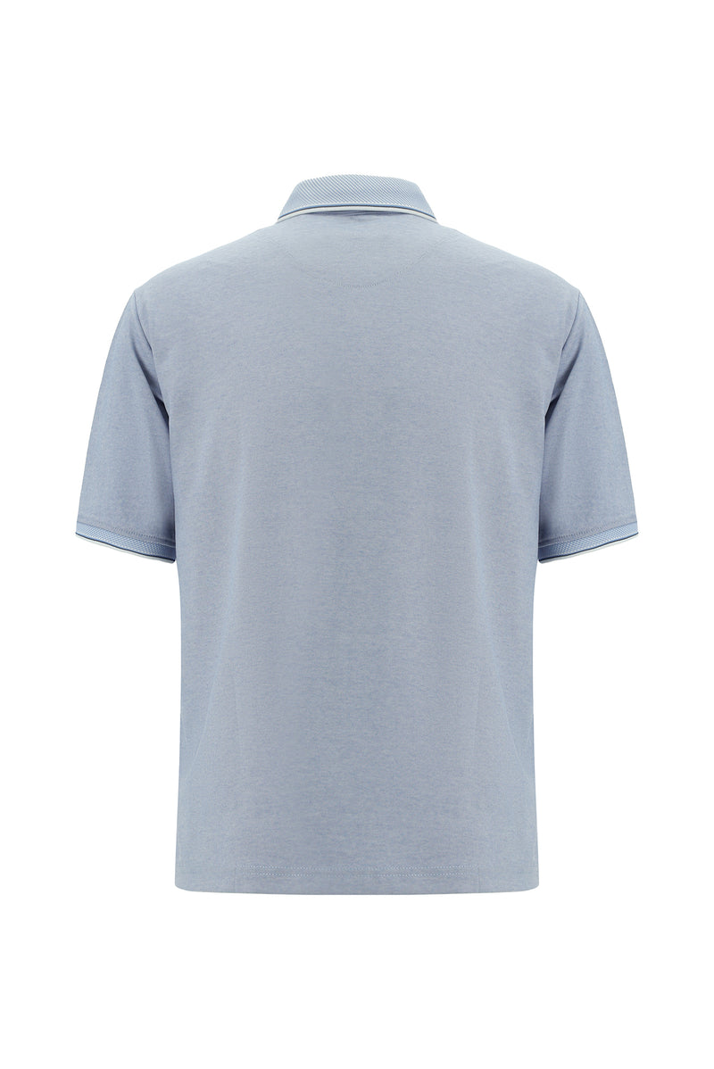 Açık Mavi Regular Fit Desenli Nakışlı Pamuklu Polo Yaka T-shirt