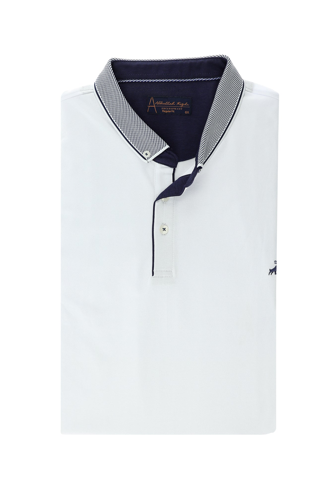 Beyaz Regular Fit Desenli Nakışlı Pamuklu Polo Yaka T-shirt