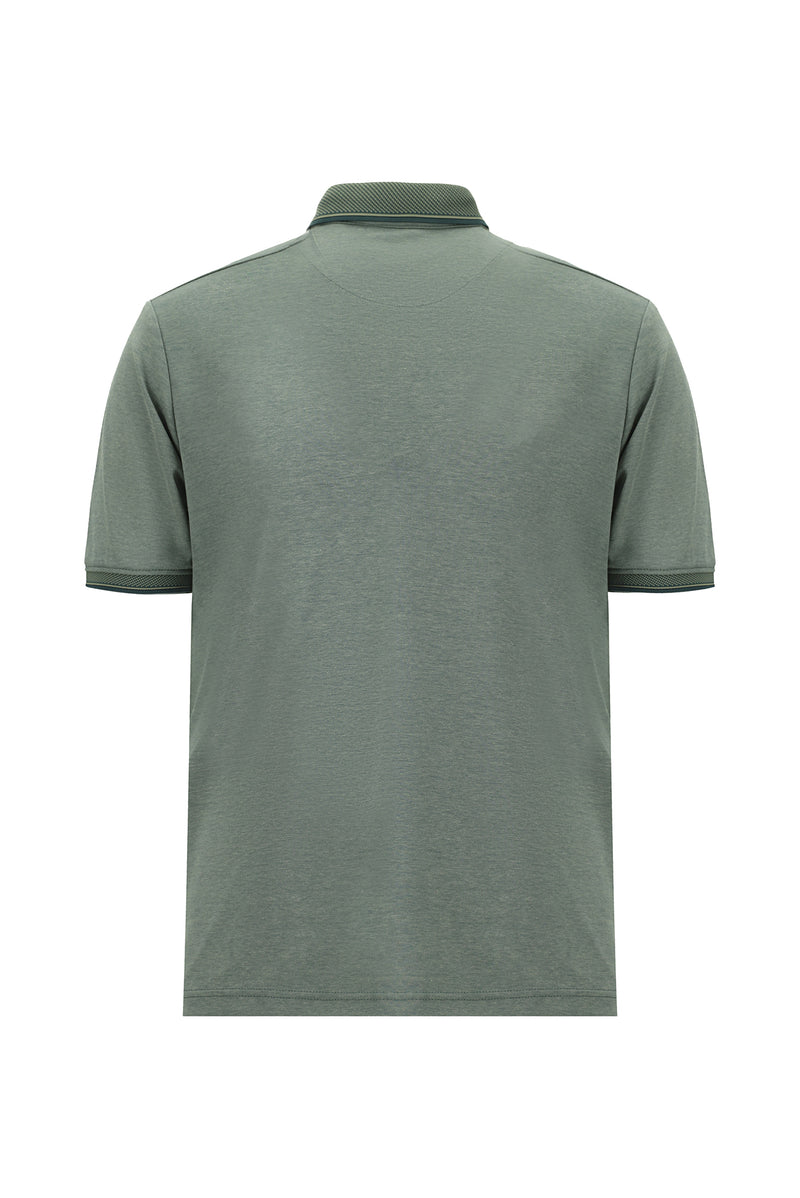 Çimen Yeşili Regular Fit Desenli Nakışlı Pamuklu Polo Yaka T-shirt