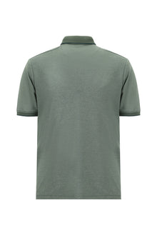 Çimen Ye?ili Regular Fit Desenli Nak??l? Pamuklu Polo Yaka T-shirt-Abdullah Ki??l?