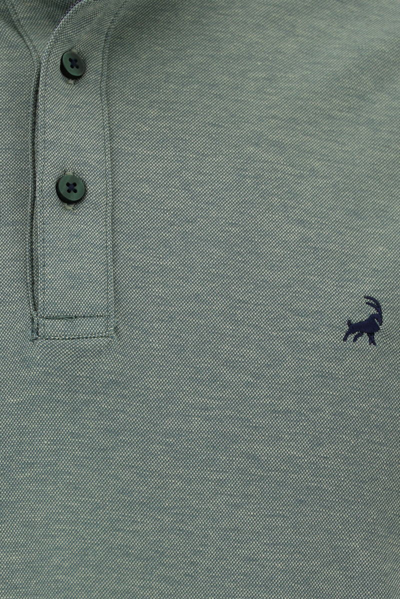 Çimen Yeşili Regular Fit Desenli Nakışlı Pamuklu Polo Yaka T-shirt