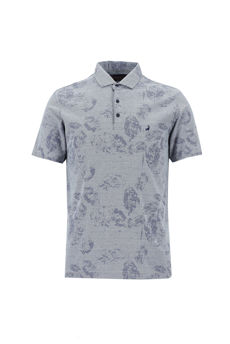 Orta Lacivert Polo Yaka Regular Fit Desenli Nakışlı Pamuklu T-shirt