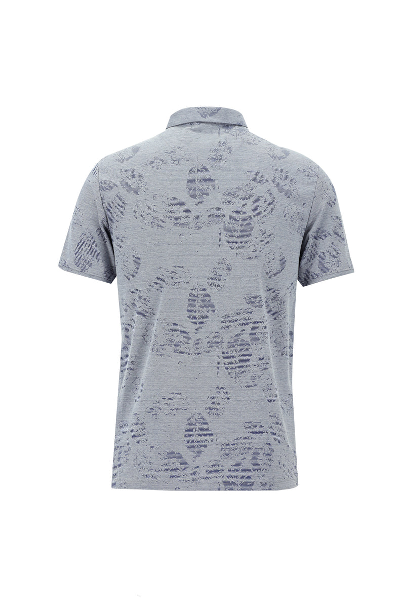 Orta Lacivert Polo Yaka Regular Fit Desenli Nakışlı Pamuklu T-shirt