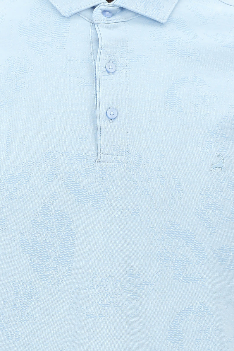 Açık Mavi Polo Yaka Regular Fit Desenli Nakışlı T-shirt