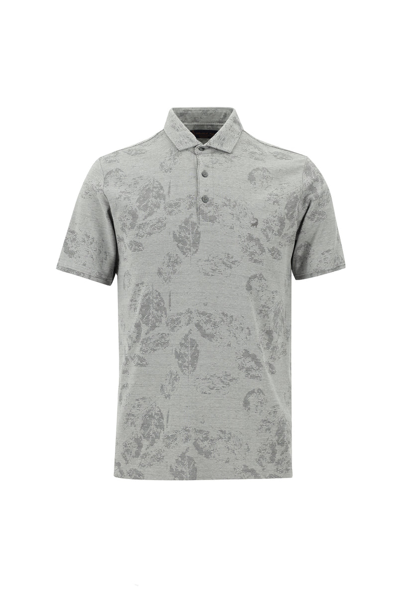 Orta Antrasit Polo Yaka Regular Fit Desenli Nakışlı T-shirt