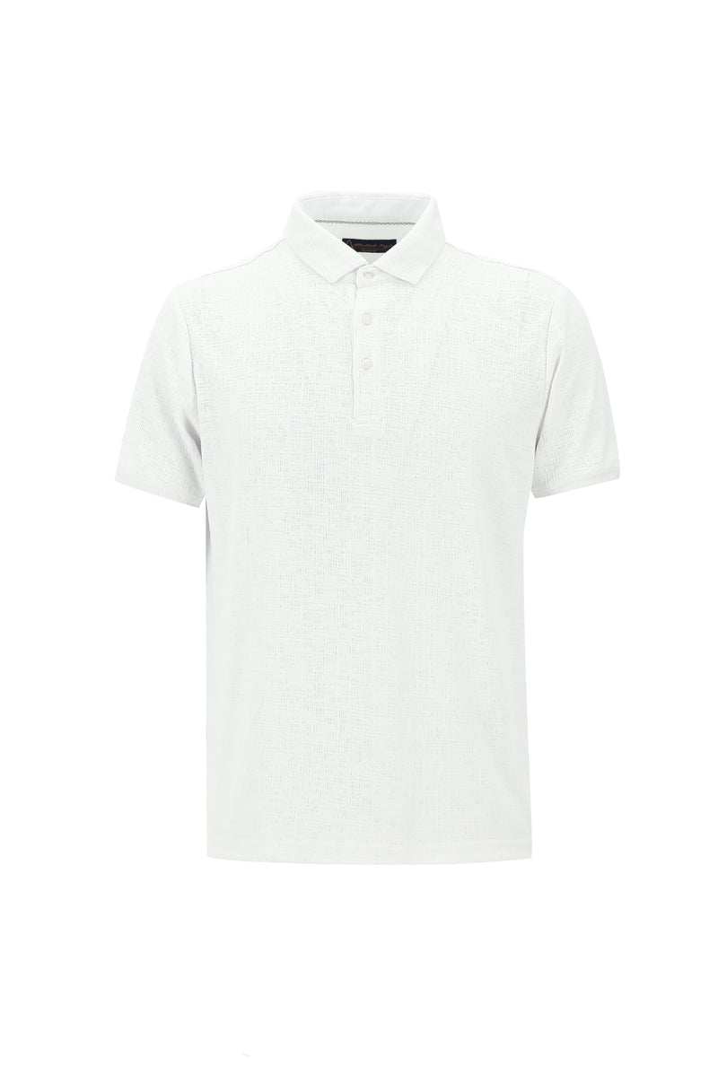 Kırık Beyaz Polo Yaka Regular Fit Desenli Pamuklu T-shirt