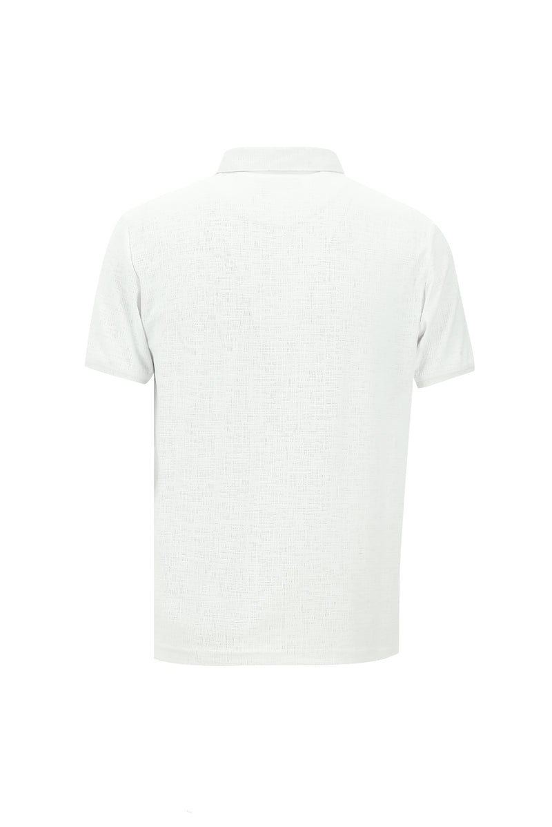 Kırık Beyaz Polo Yaka Regular Fit Desenli Pamuklu T-shirt