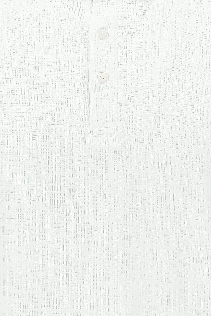 Kırık Beyaz Polo Yaka Regular Fit Desenli Pamuklu T-shirt