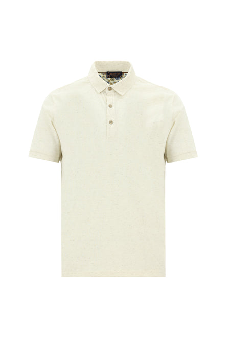 Açık Bej Polo Yaka Regular Fit Pamuklu Keten T-shirt
