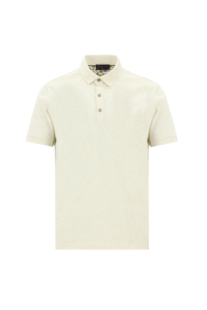 Açık Bej Polo Yaka Regular Fit Pamuklu Keten T-shirt