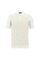 Kırık Beyaz Polo Yaka Regular Fit Fermuarlı Desenli Pamuklu T-shirt