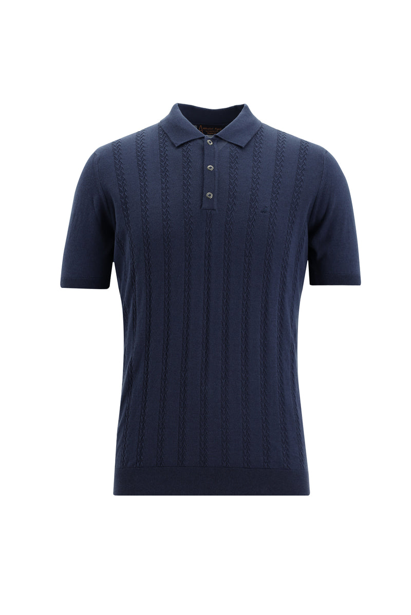 Siyah Lacivert Polo Yaka Regular Fit Desenli Pamuklu T-shirt