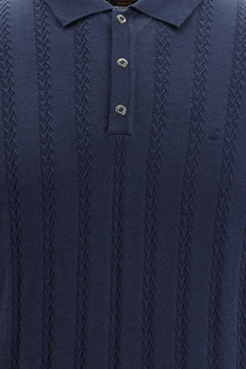 Siyah Lacivert Polo Yaka Regular Fit Desenli Pamuklu T-shirt