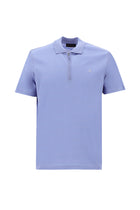 Mavi Polo Yaka Slim Fit Dar Kesim Fermuarlı Nakışlı Merserize Pamuk T-shirt