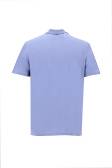 Mavi Polo Yaka Slim Fit Dar Kesim Fermuarlı Nakışlı Merserize Pamuk T-shirt