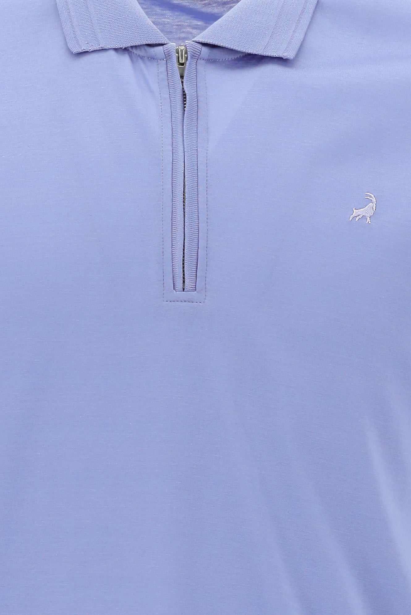 Mavi Polo Yaka Slim Fit Dar Kesim Fermuarlı Nakışlı Merserize Pamuk T-shirt