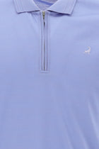 Mavi Polo Yaka Slim Fit Dar Kesim Fermuarlı Nakışlı Merserize Pamuk T-shirt