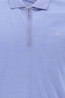 Mavi Polo Yaka Slim Fit Dar Kesim Fermuarlı Nakışlı Merserize Pamuk T-shirt