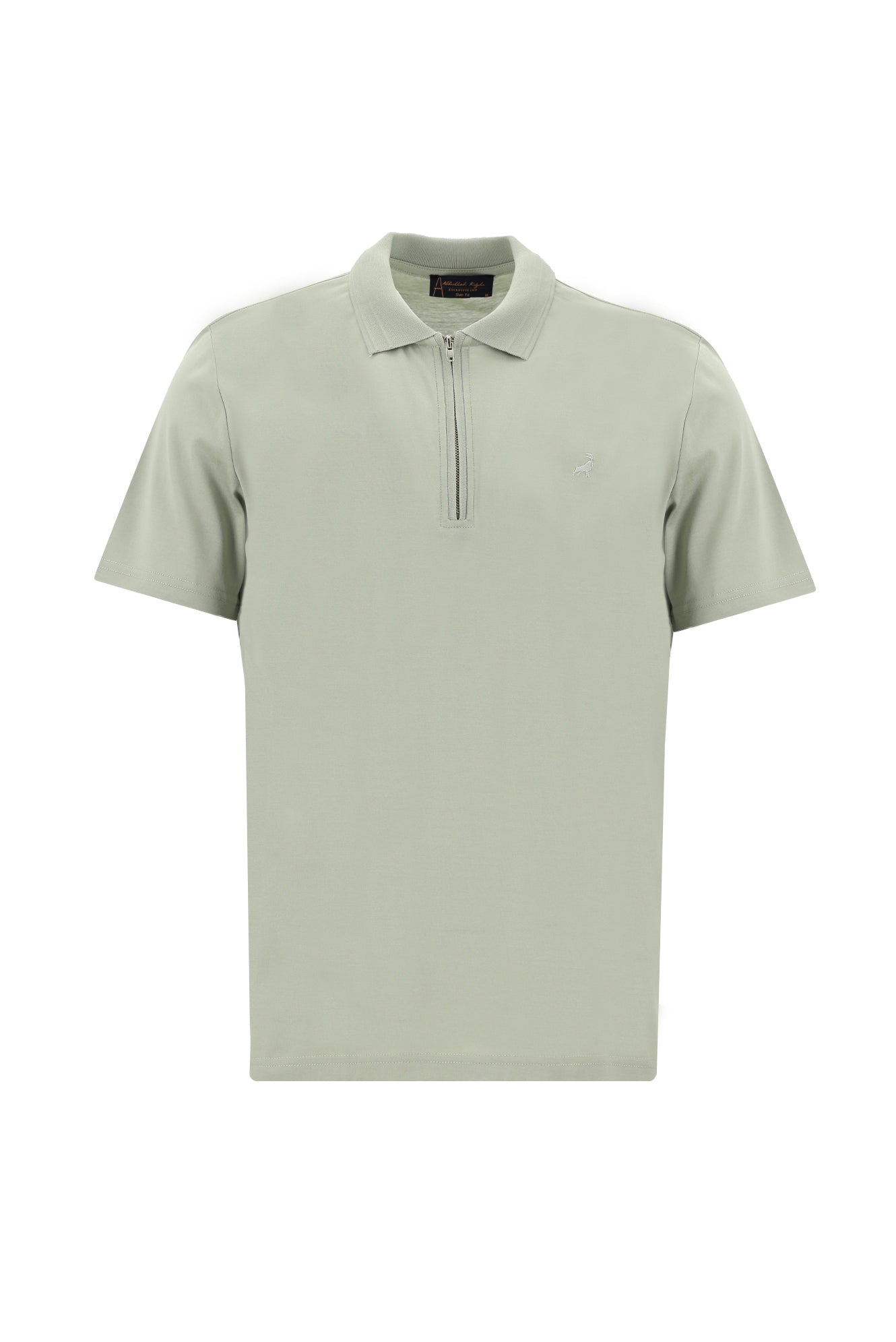 Kum Polo Yaka Slim Fit Dar Kesim Fermuarlı Nakışlı Merserize Pamuk T-shirt