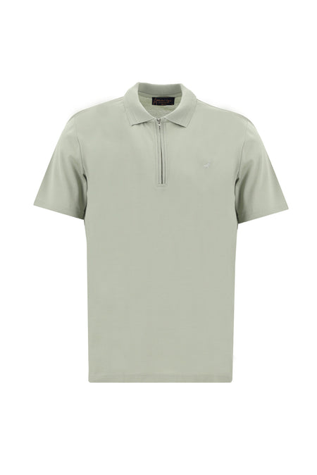 Kum Polo Yaka Slim Fit Dar Kesim Fermuarlı Nakışlı Merserize Pamuk T-shirt