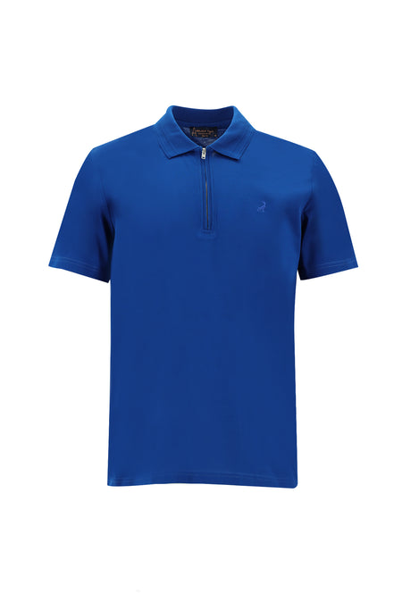 Petrol Yeşili Polo Yaka Slim Fit Dar Kesim Fermuarlı Nakışlı Merserize Pamuk T-shirt