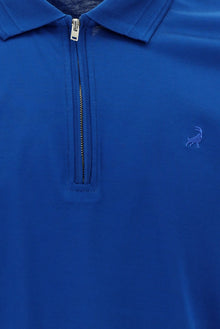 Petrol Yeşili Polo Yaka Slim Fit Dar Kesim Fermuarlı Nakışlı Merserize Pamuk T-shirt