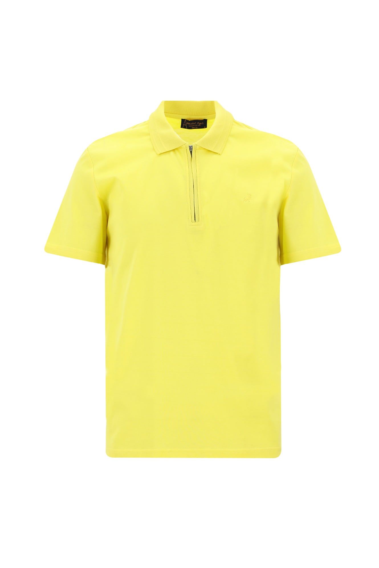 Açık Sarı Polo Yaka Slim Fit Dar Kesim Fermuarlı Nakışlı Merserize Pamuk T-shirt
