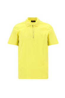 Açık Sarı Polo Yaka Slim Fit Dar Kesim Fermuarlı Nakışlı Merserize Pamuk T-shirt