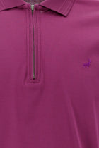 Fuşya Polo Yaka Slim Fit Dar Kesim Fermuarlı Nakışlı Merserize Pamuk T-shirt