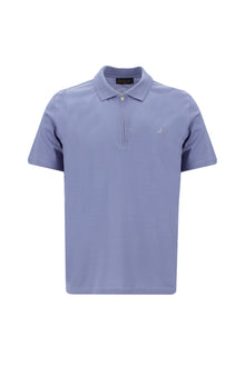 Açık Mor Polo Yaka Slim Fit Dar Kesim Fermuarlı Nakışlı Merserize Pamuk T-shirt