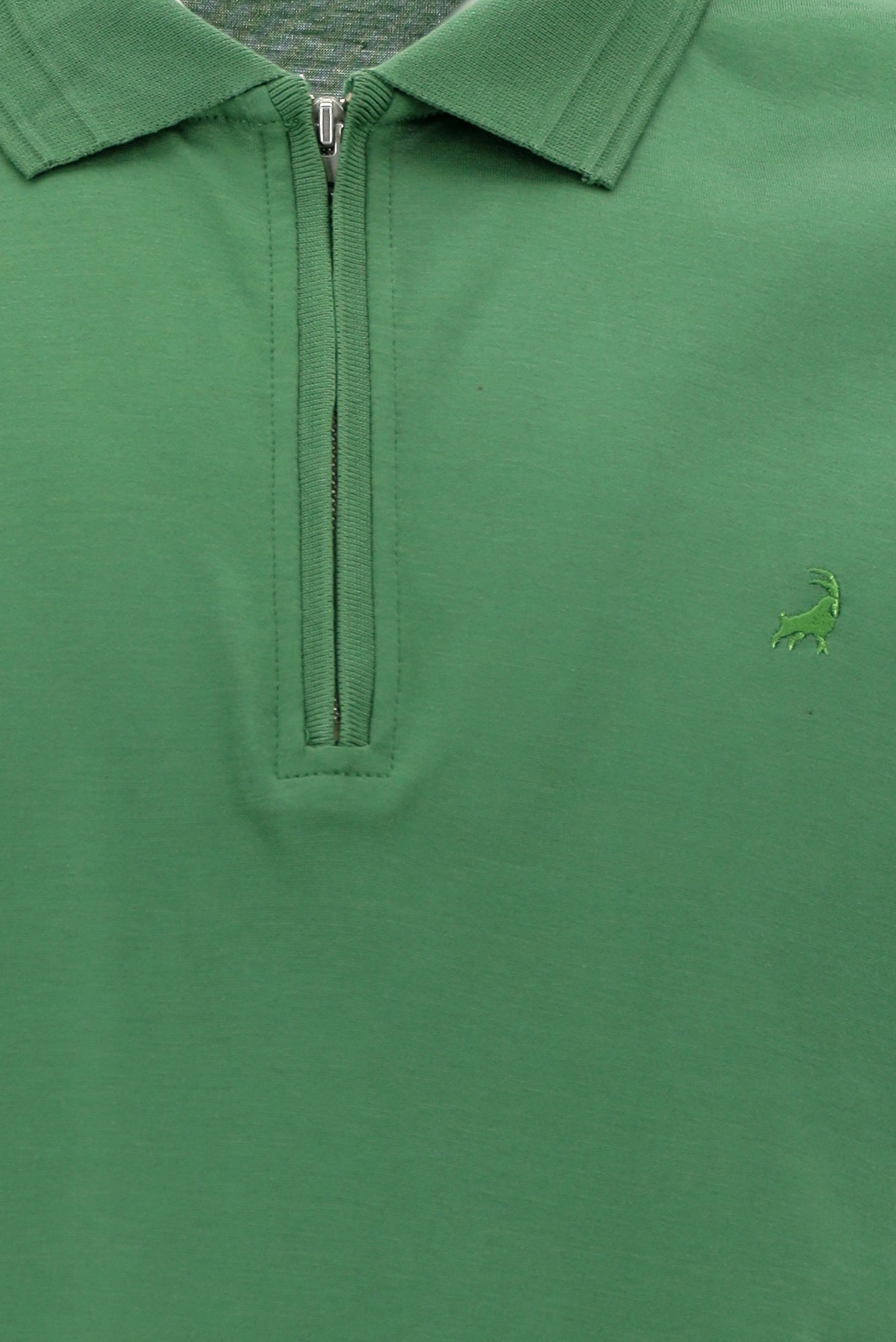 Orman Yeşili Polo Yaka Slim Fit Dar Kesim Fermuarlı Nakışlı Merserize Pamuk T-shirt