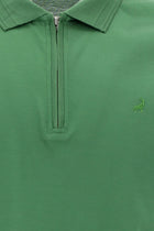 Orman Yeşili Polo Yaka Slim Fit Dar Kesim Fermuarlı Nakışlı Merserize Pamuk T-shirt