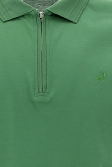 Orman Yeşili Polo Yaka Slim Fit Dar Kesim Fermuarlı Nakışlı Merserize Pamuk T-shirt