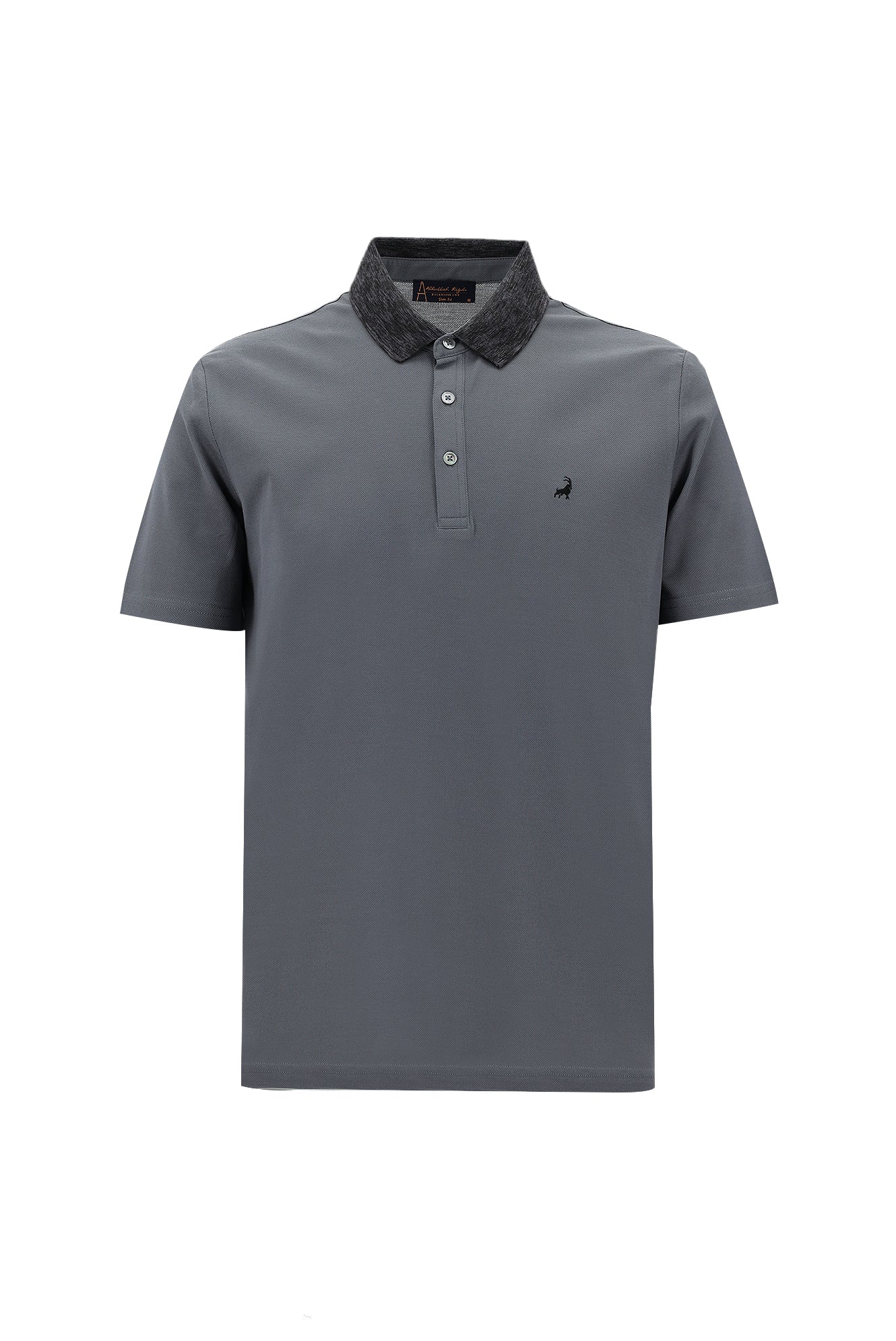 Orta Füme Polo Yaka Slim Fit Dar Kesim Desenli Nakışlı Merserize Pamuk T-shirt