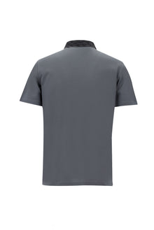 Orta Füme Polo Yaka Slim Fit Dar Kesim Desenli Nakışlı Merserize Pamuk T-shirt
