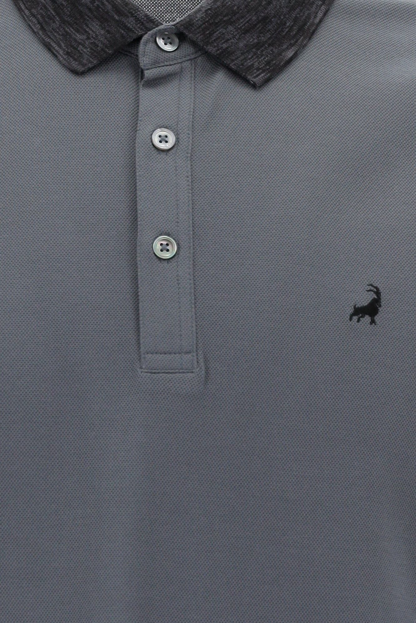 Orta Füme Polo Yaka Slim Fit Dar Kesim Desenli Nakışlı Merserize Pamuk T-shirt